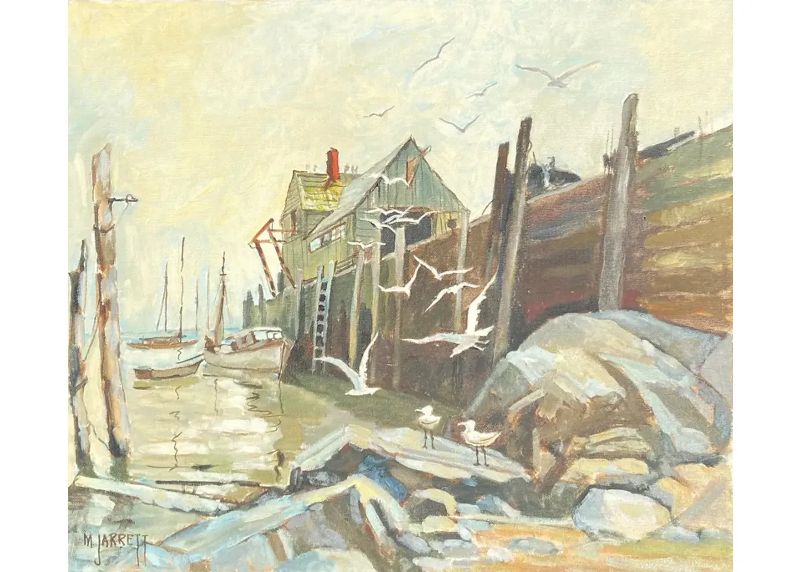 Gulls at the Wharf by Mary Jarrett - 1965 - McNaught Fine Art - Brown