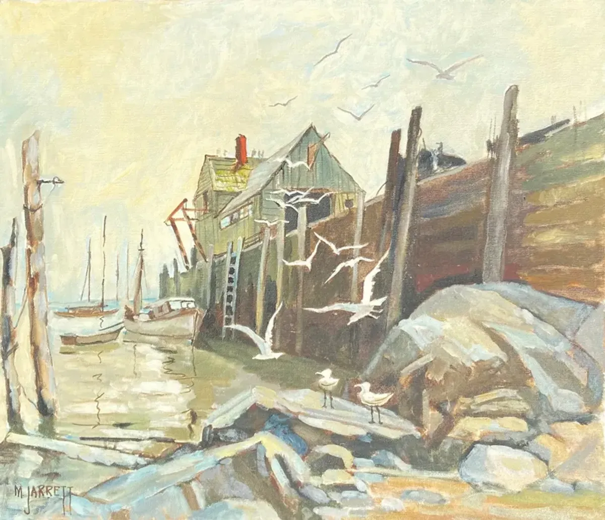 Gulls at the Wharf by Mary Jarrett - 1965 - McNaught Fine Art - Brown