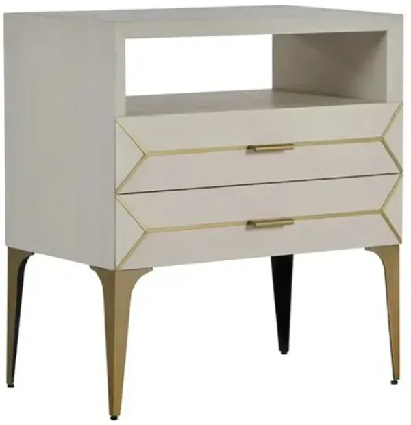 Whitley Nightstand - Satin Brass/White - Gabby