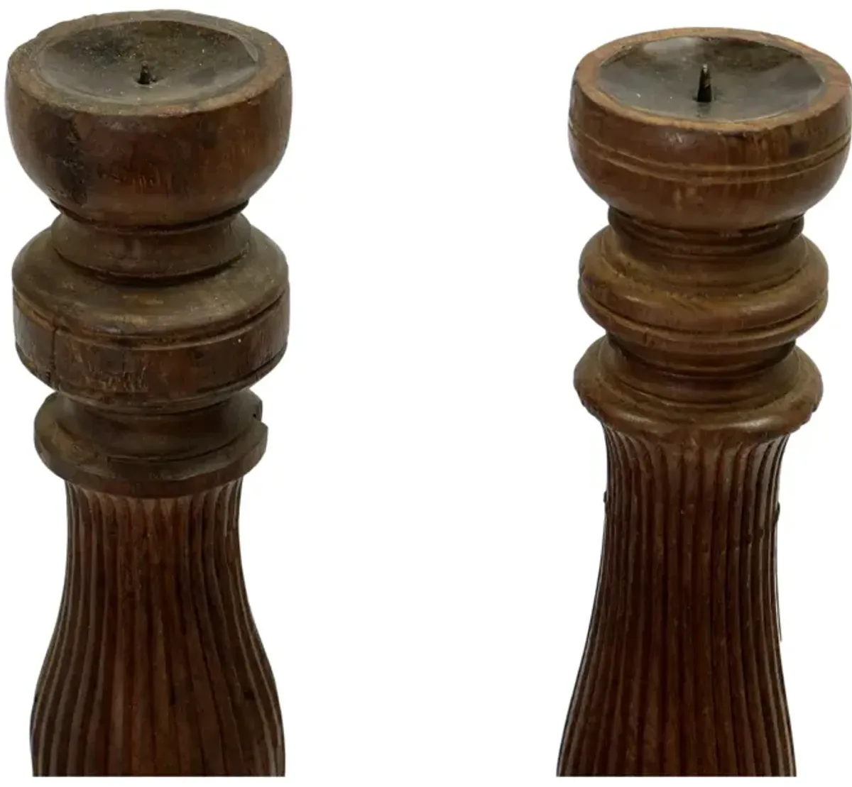 20" Hand-Carved Wood Candleholders - Set of 2 - Rose Victoria - Brown