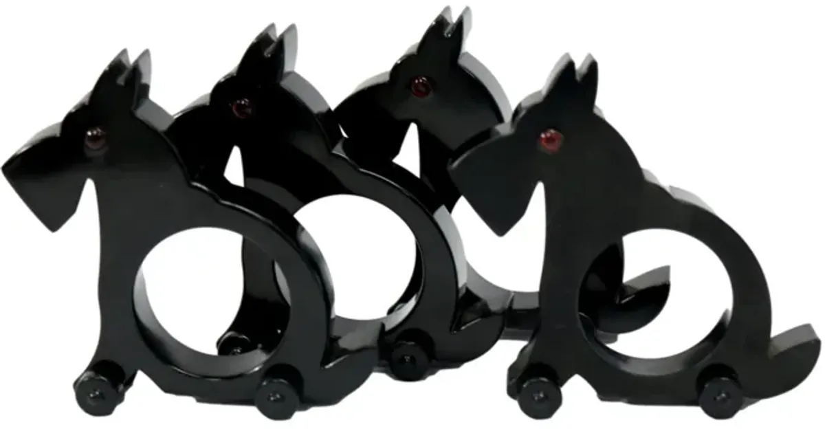 1950s Bakelite Scottie Dog Napkin Rings - Rose Victoria - Black