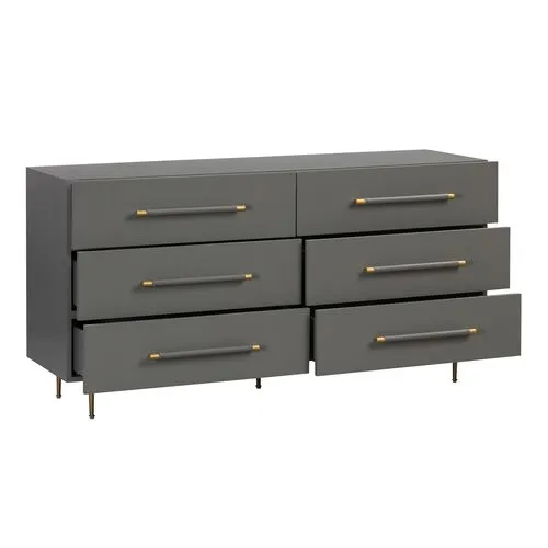 Aria 6-Drawer Dresser - Gray/Gold