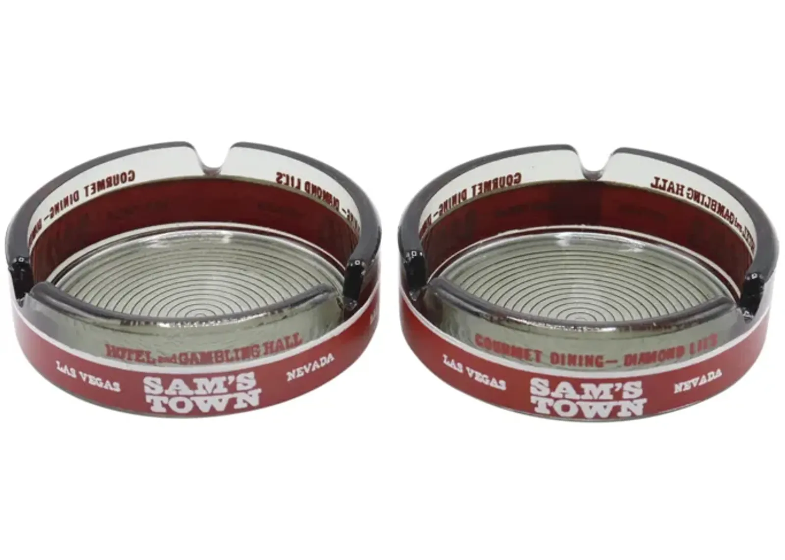 Sam's Town Glass Ashtrays - a Pair - Interesting Things - Red