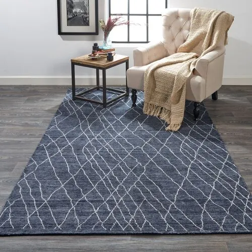 Marlena Abstract Handwoven Rug - Navy - Blue - Blue