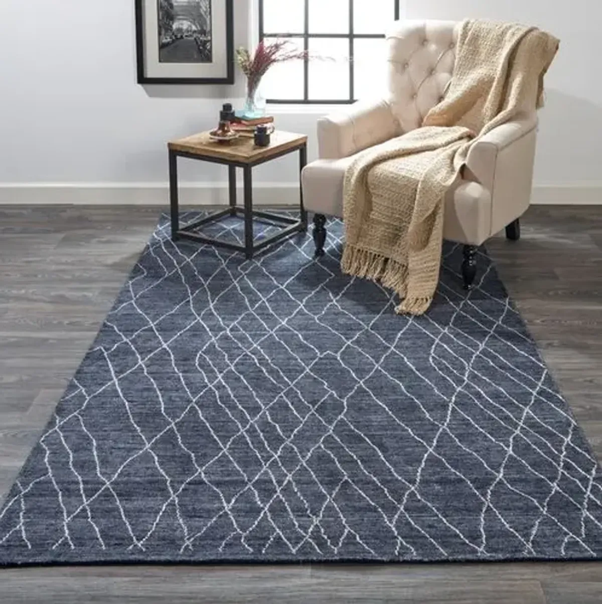 Marlena Abstract Handwoven Rug - Navy - Blue - Blue