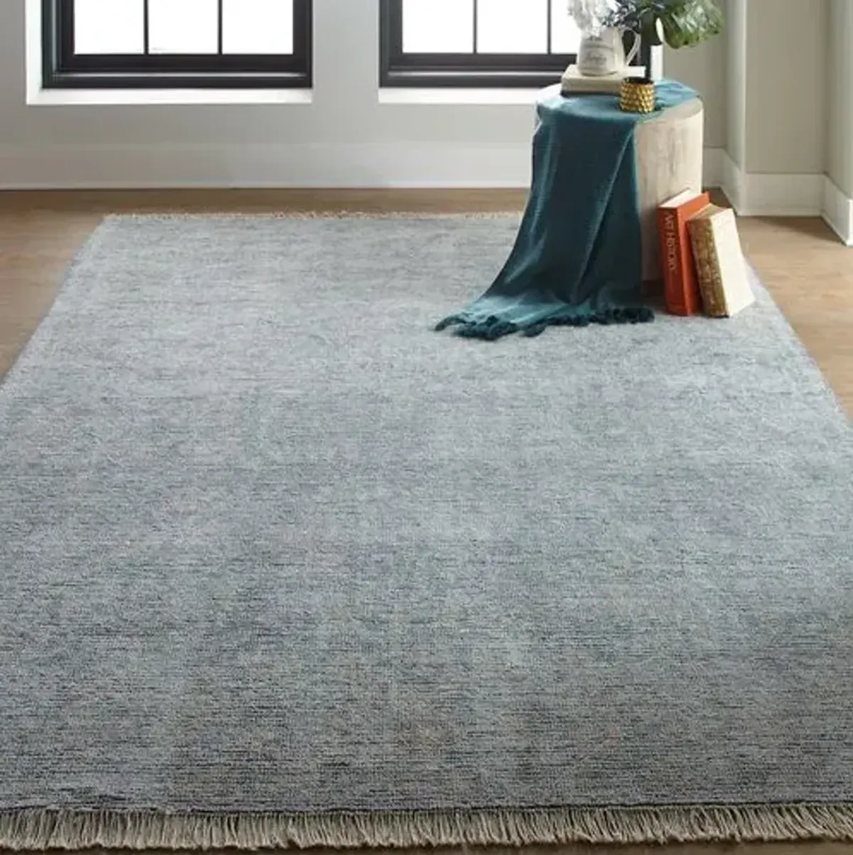 Renée Distressed Handwoven Rug - Blue - Blue