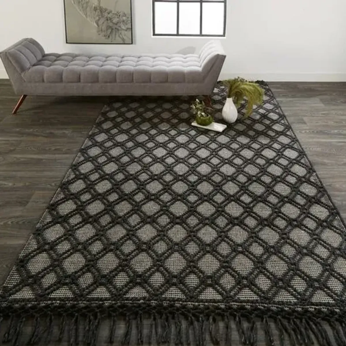 Lauren Geometric Handwoven Rug - Black/Ivory - Black