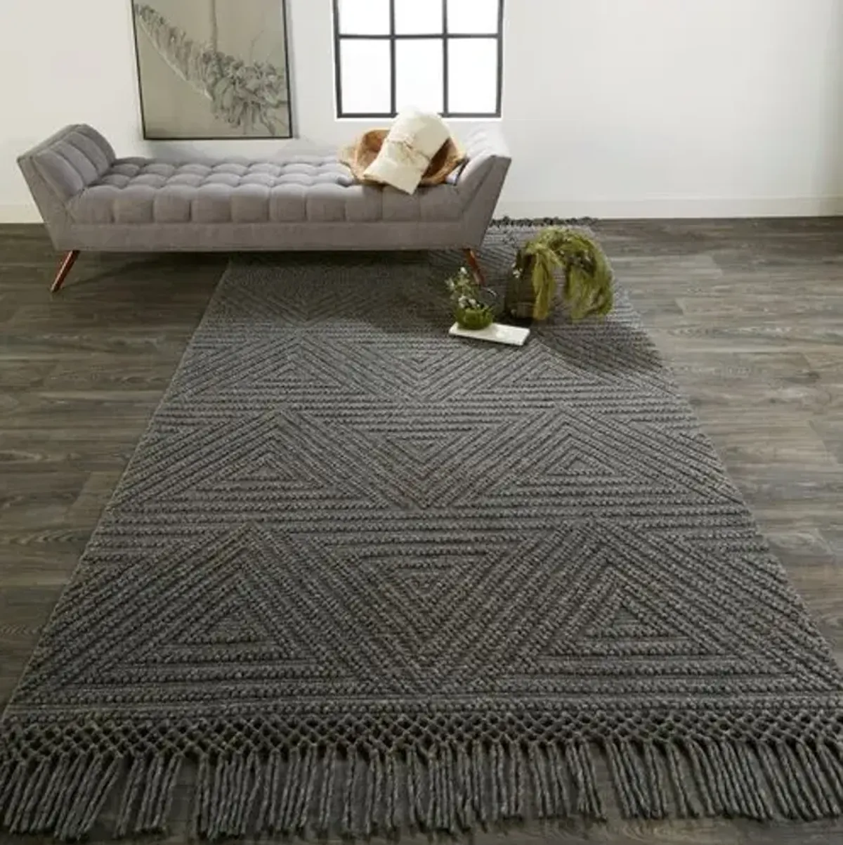 Lauren Geometric Handwoven Rug - Gray - Gray