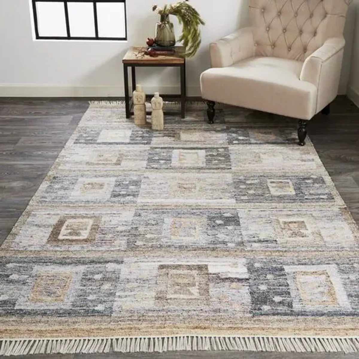 Estie Geometric Handwoven Rug - Charcoal - Gray - Gray