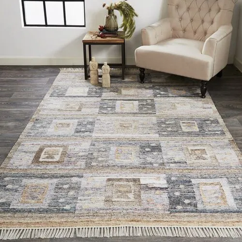 Estie Geometric Handwoven Rug - Charcoal - Gray - Gray