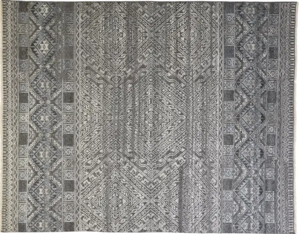 Alice Geometric Hand-Knotted Rug - Blue/Gray - Blue