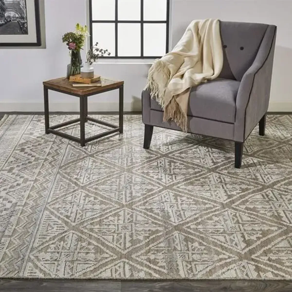 Alice Geometric Hand-Knotted Rug - Beige/Gray - Beige