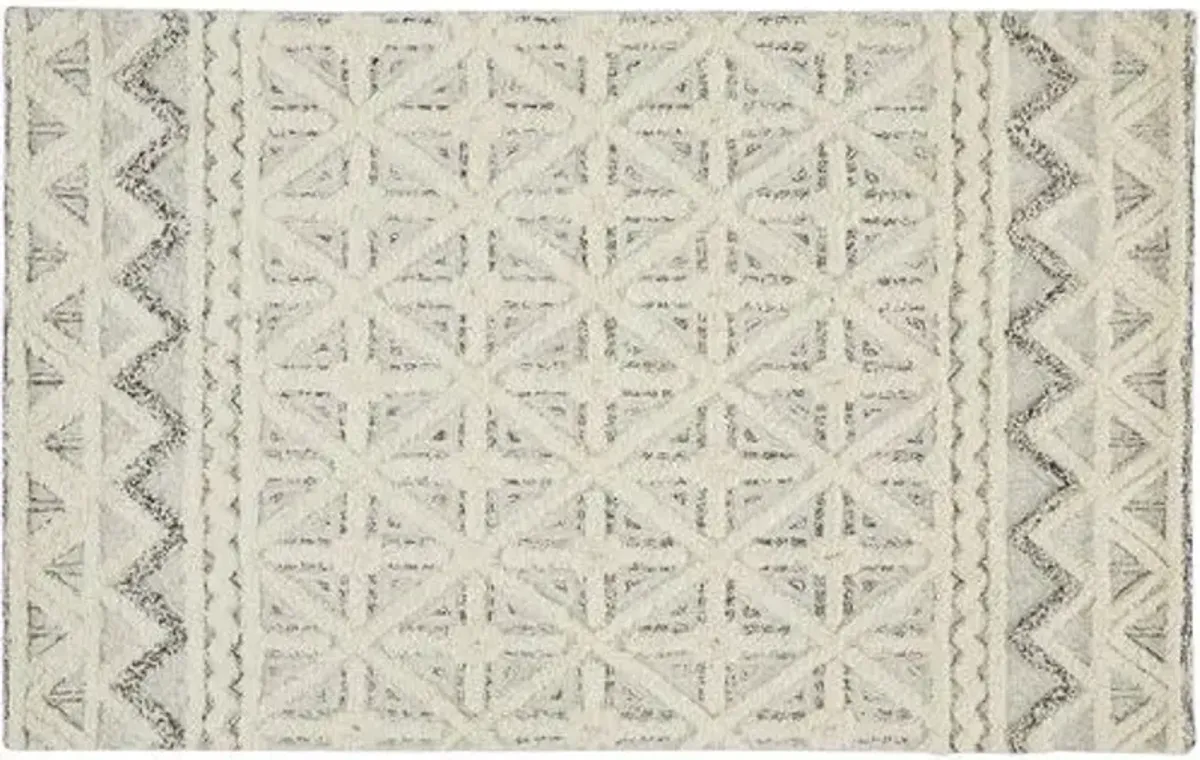 Emmalee Geometric Hand-Tufted Rug - Blue/Ivory - Ivory