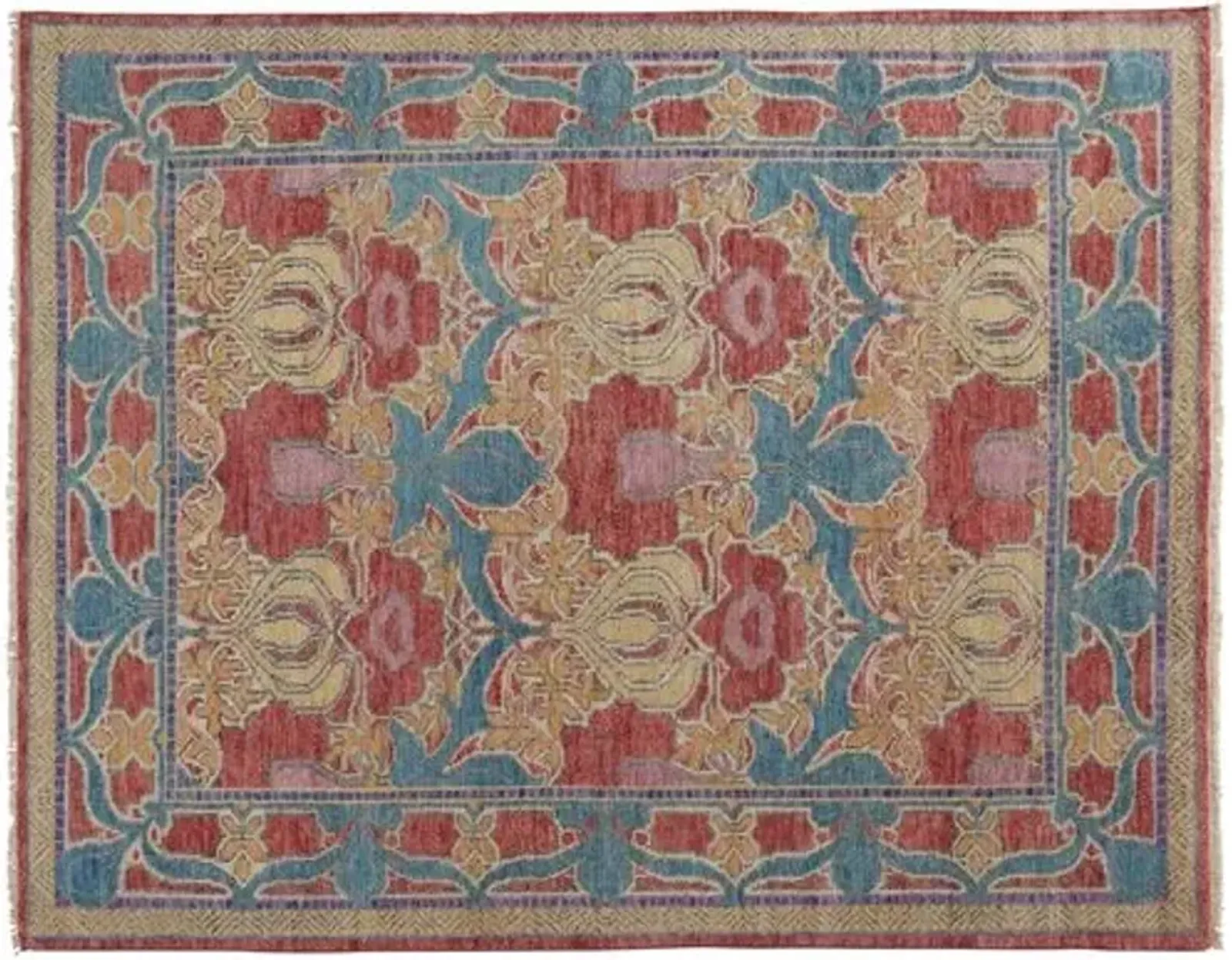 Jean Ornamental Hand-Knotted Rug - Red - Red