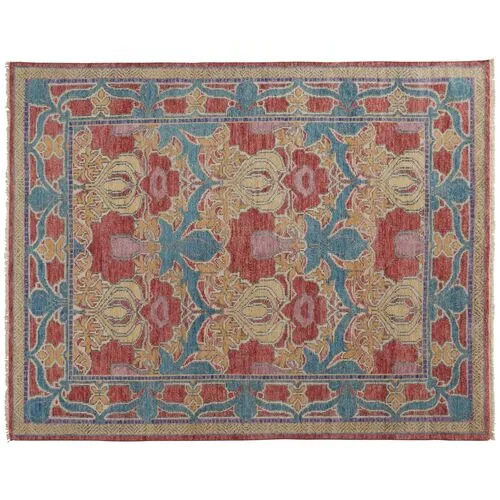 Jean Ornamental Hand-Knotted Rug - Red - Red