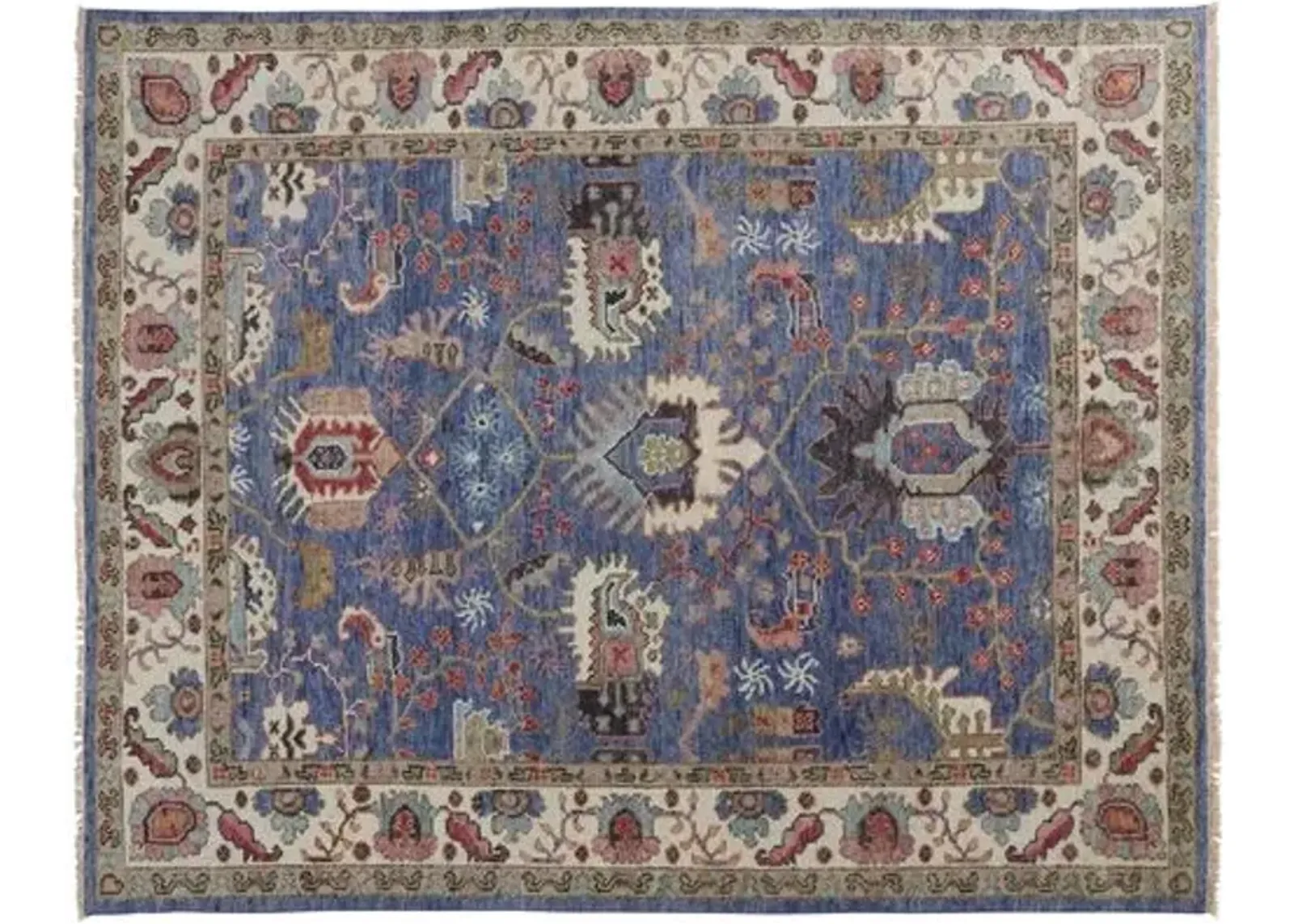 Jean Ornamental Hand-Knotted Rug - Blue - Blue