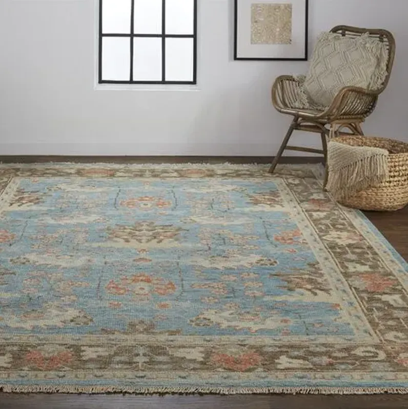 Jean Ornamental Hand-Knotted Rug - Blue/Brown - Blue