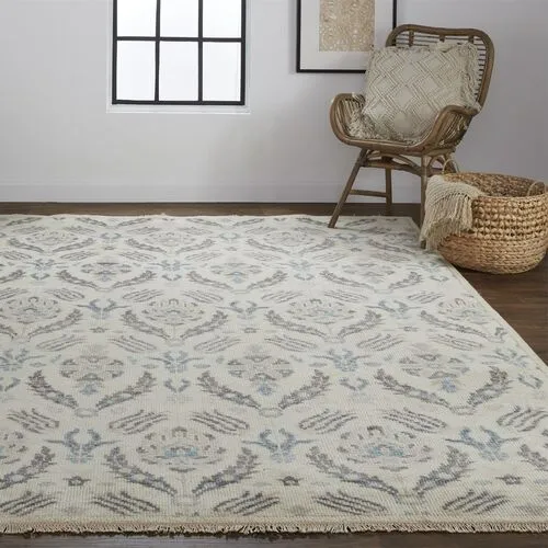 Jean Ornamental Hand-Knotted Rug - Beige - Beige