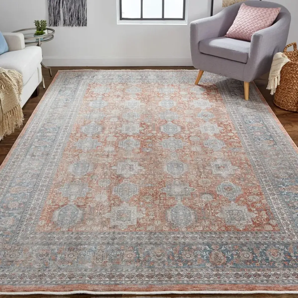 Dorothea Ornamental Rug - Rust/Blue - Red - Red