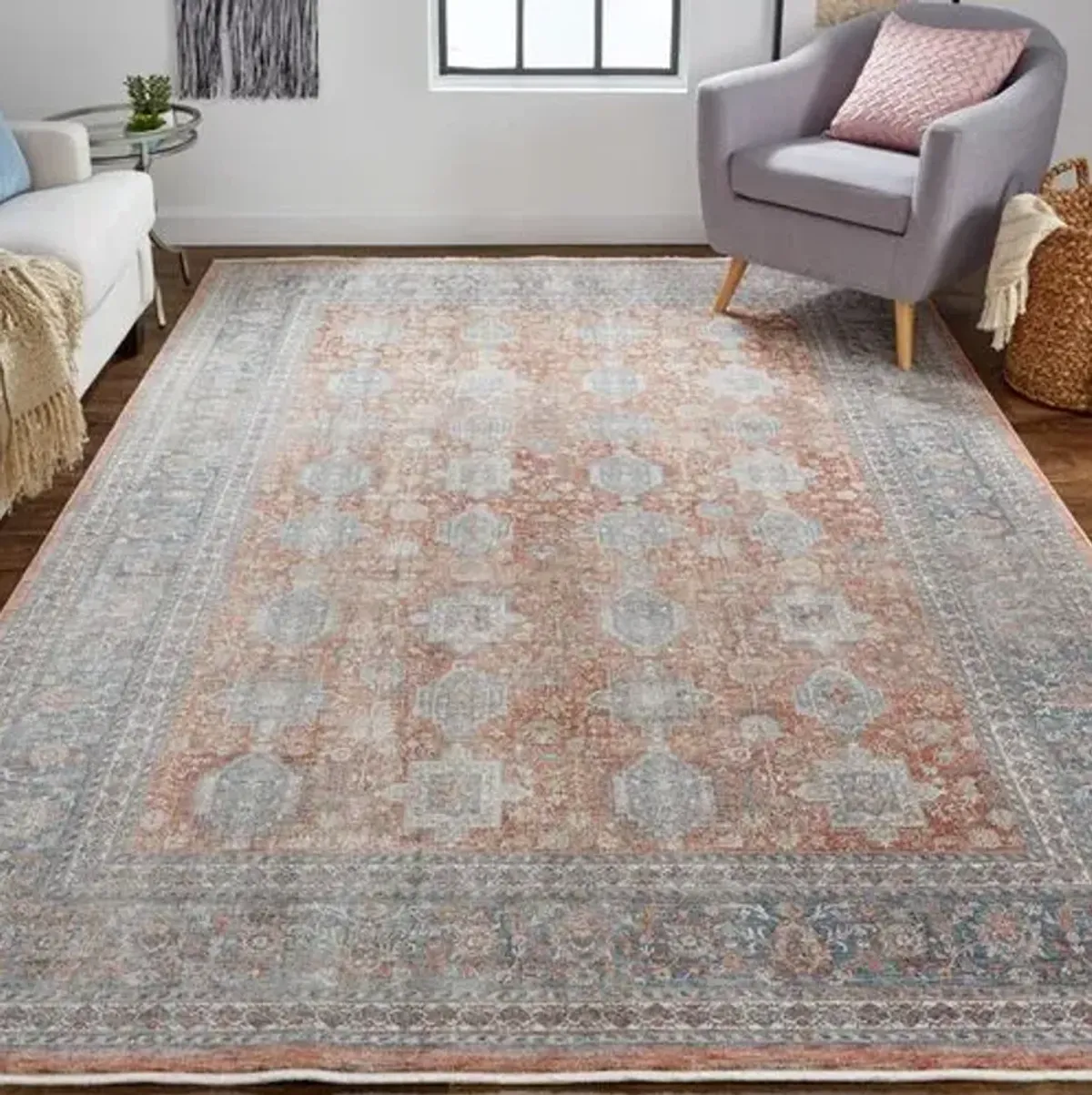 Dorothea Ornamental Rug - Rust/Blue - Red - Red