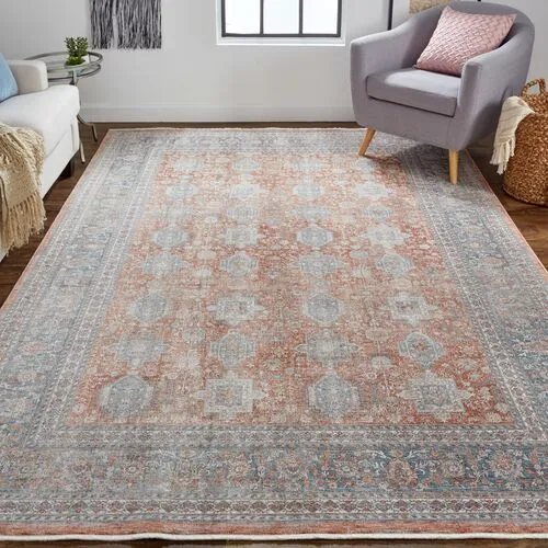 Dorothea Ornamental Rug - Rust/Blue - Red - Red