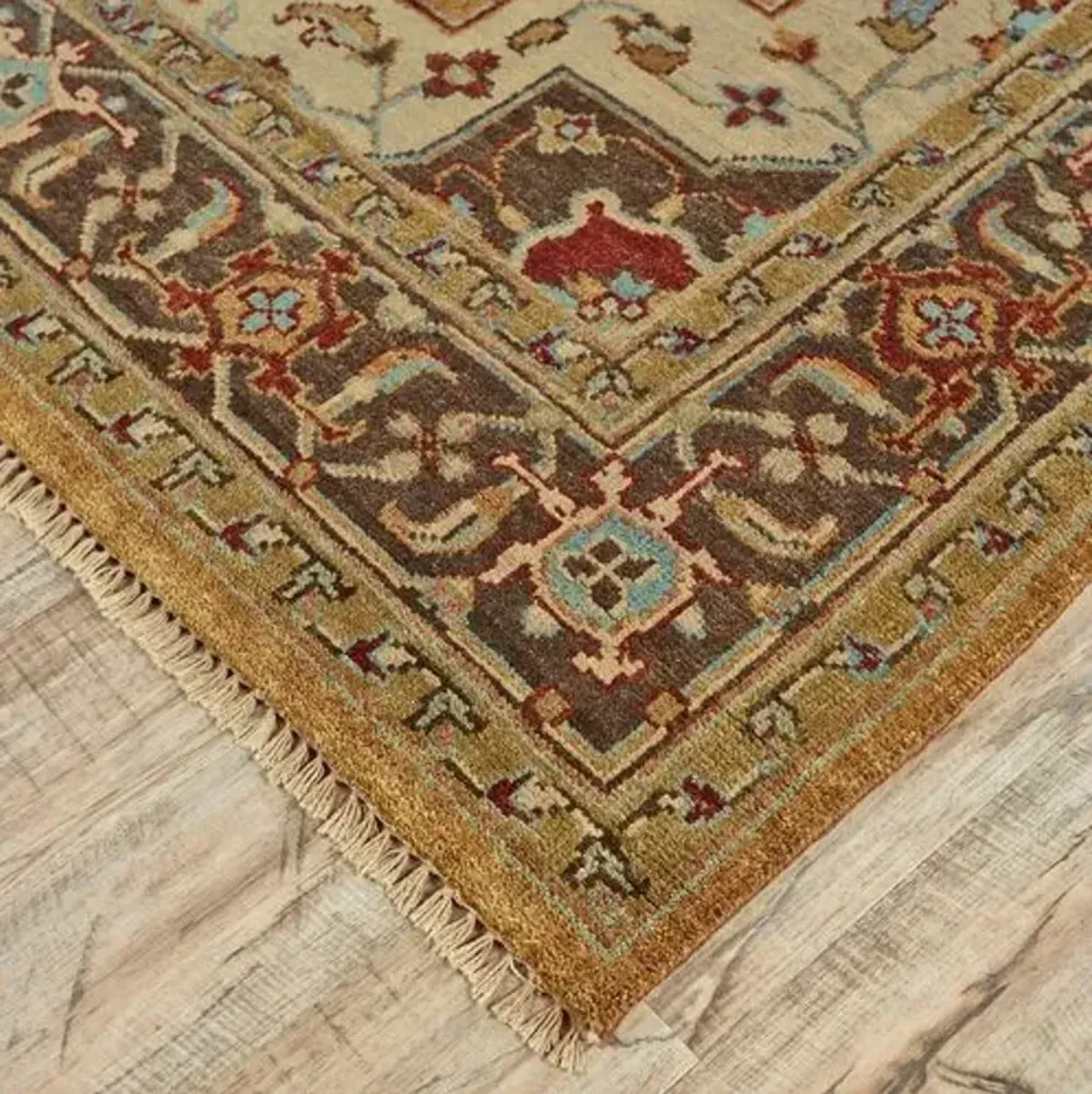 Elaine Traditional Hand-Knotted Rug - Gold/Brown - Gold