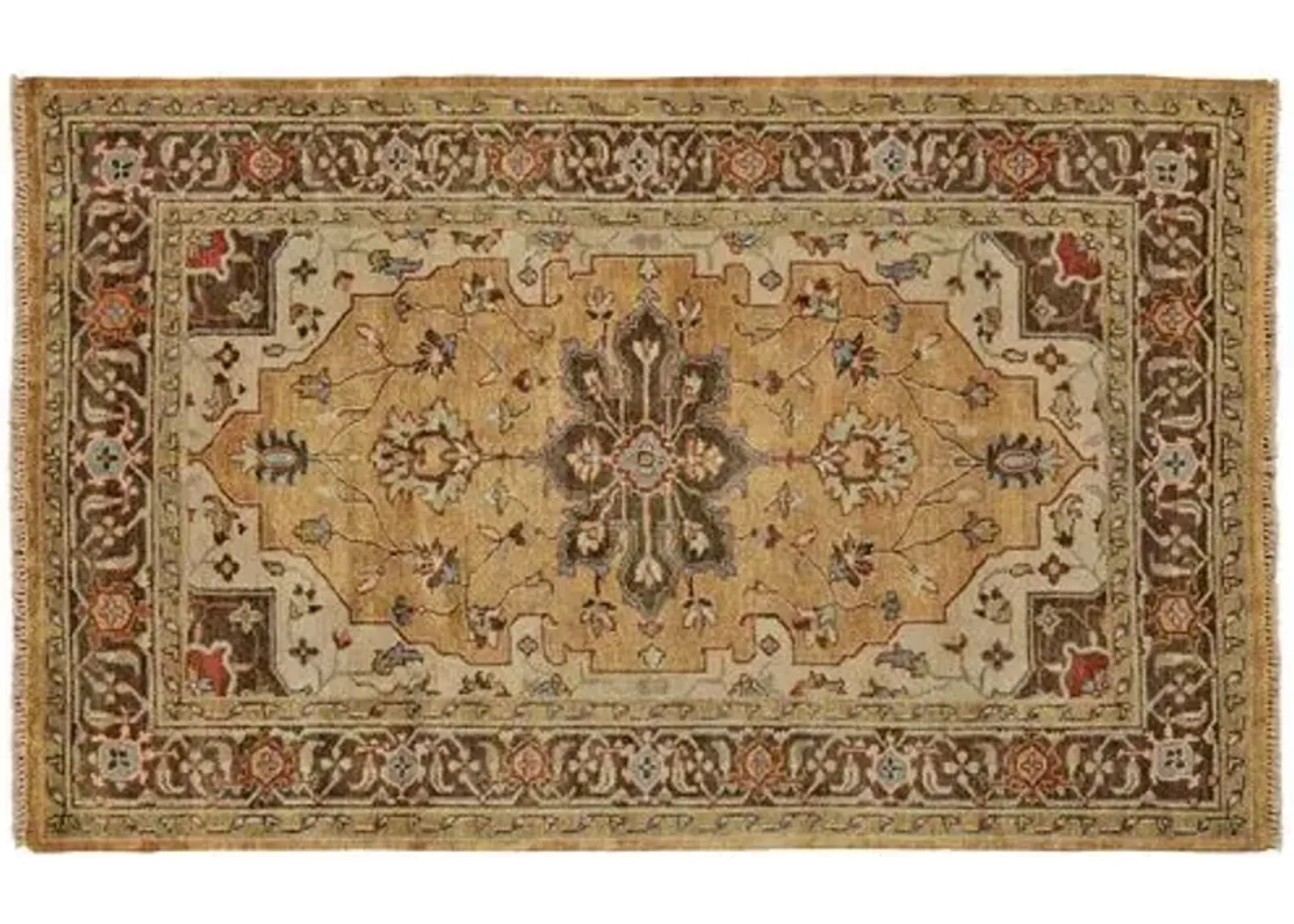 Elaine Traditional Hand-Knotted Rug - Gold/Brown - Gold