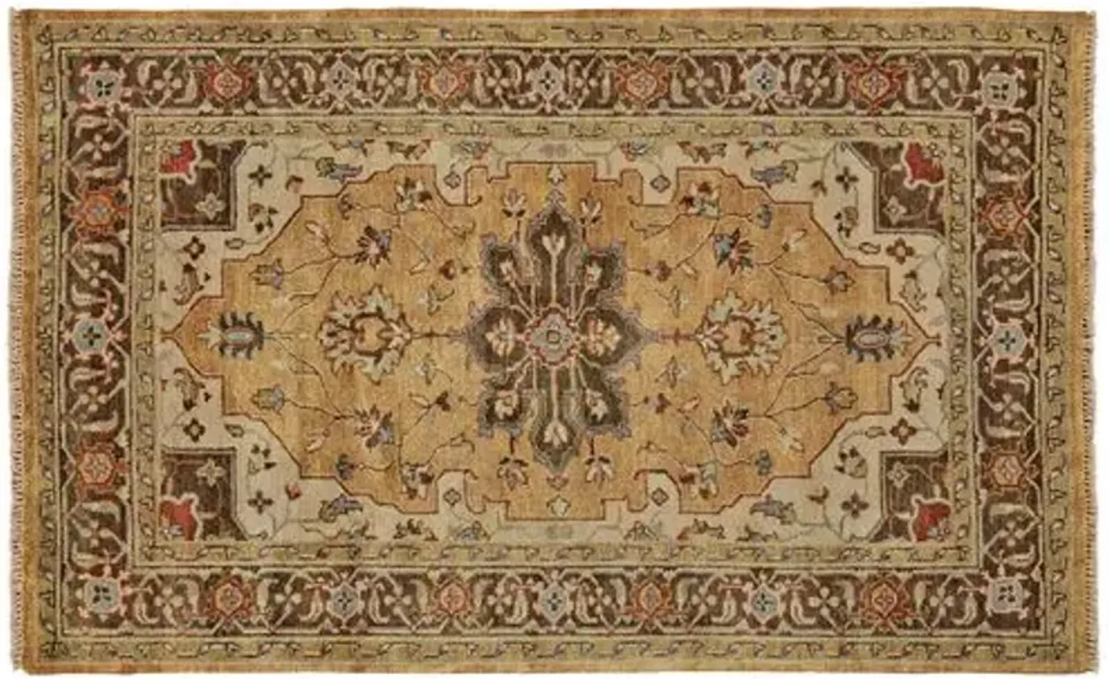 Elaine Traditional Hand-Knotted Rug - Gold/Brown - Gold