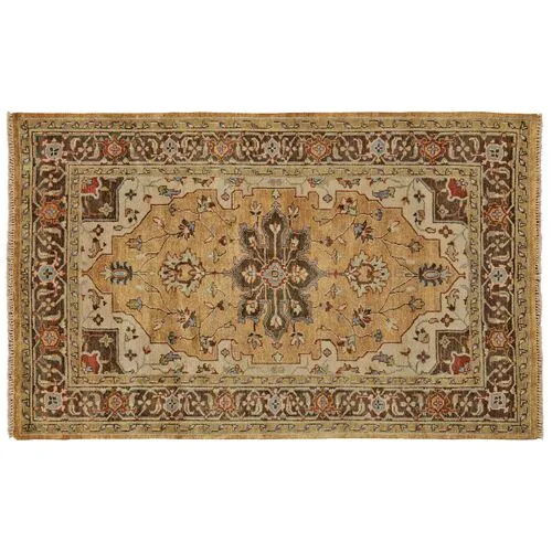 Elaine Traditional Hand-Knotted Rug - Gold/Brown - Gold