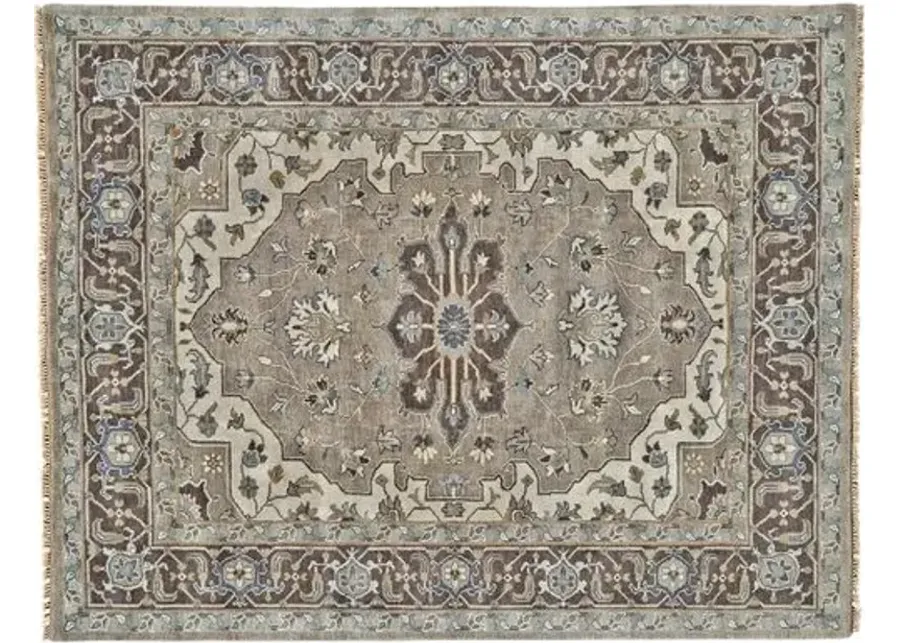 Elaine Traditional Hand-Knotted Rug - Ivory/Walnut - Gray - Gray