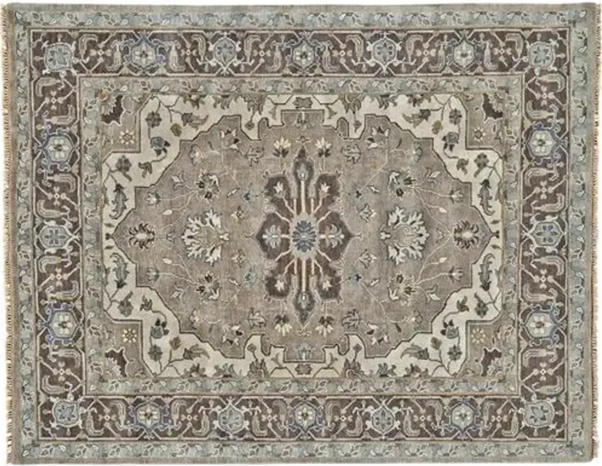 Elaine Traditional Hand-Knotted Rug - Ivory/Walnut - Gray - Gray