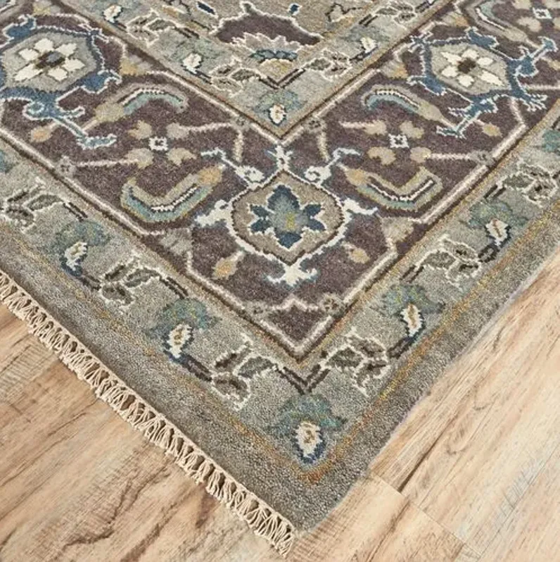 Elaine Traditional Hand-Knotted Rug - Ivory/Walnut - Gray - Gray