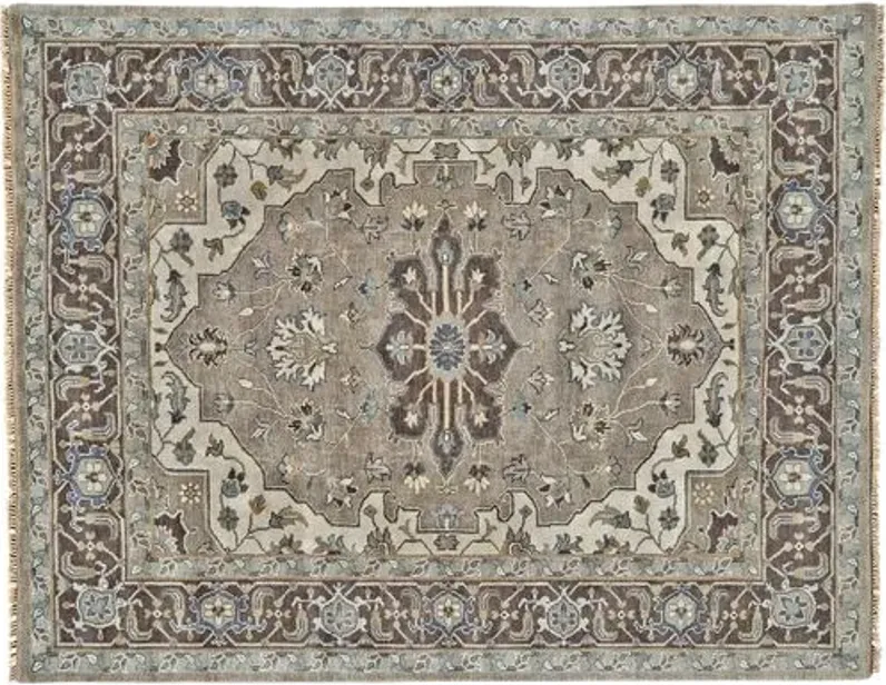 Elaine Traditional Hand-Knotted Rug - Ivory/Walnut - Gray - Gray