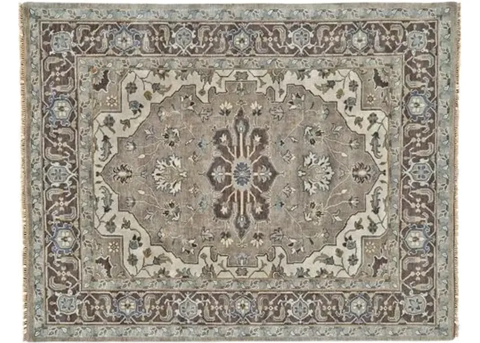 Elaine Traditional Hand-Knotted Rug - Ivory/Walnut - Gray - Gray