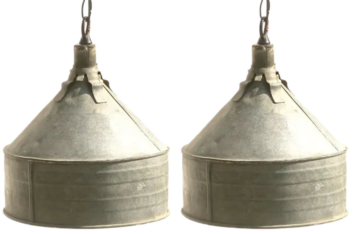 Farmhouse Chic Funnel Pendant Lights Set of 2 - Chez Vous - Silver