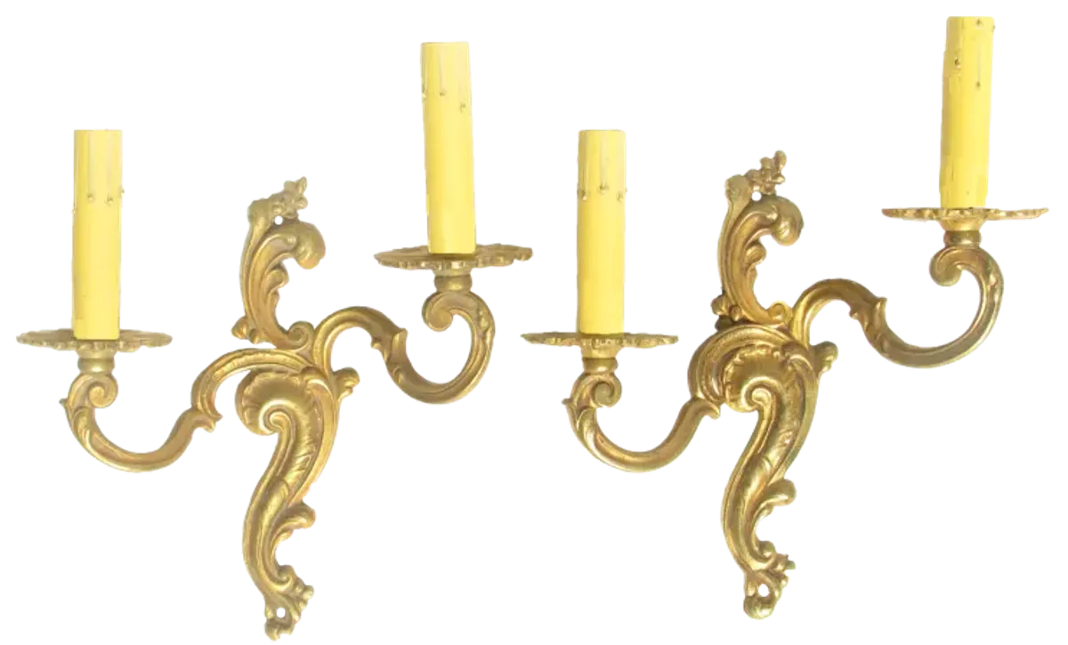 French Louis XV Style Gilt Sconces - Set of 2 - Chez Vous - Gold