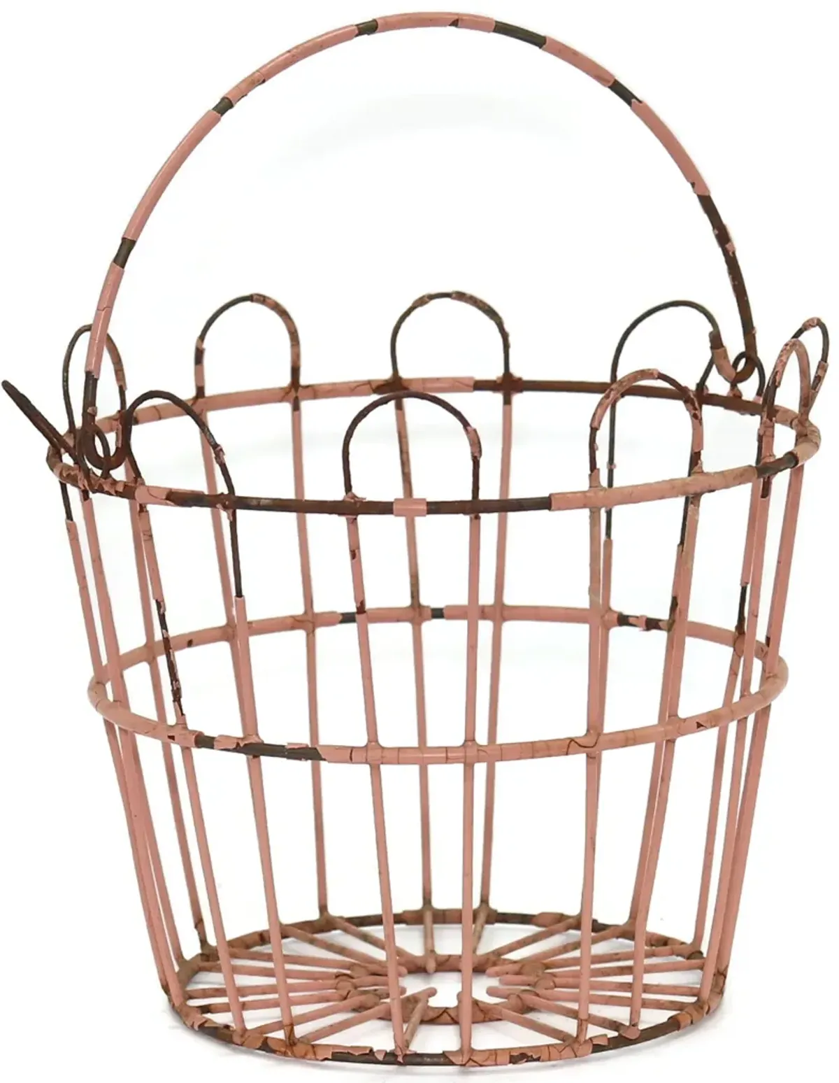 Midcentury Painted Metal Egg Basket - New England Mercantile - Pink