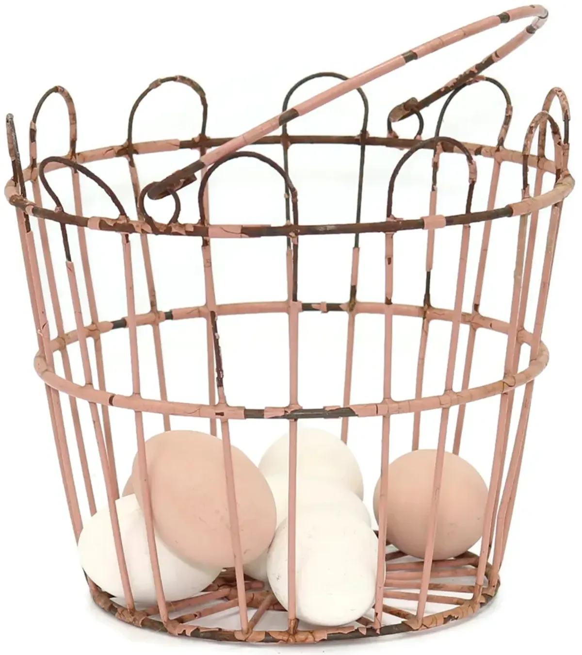 Midcentury Painted Metal Egg Basket - New England Mercantile - Pink