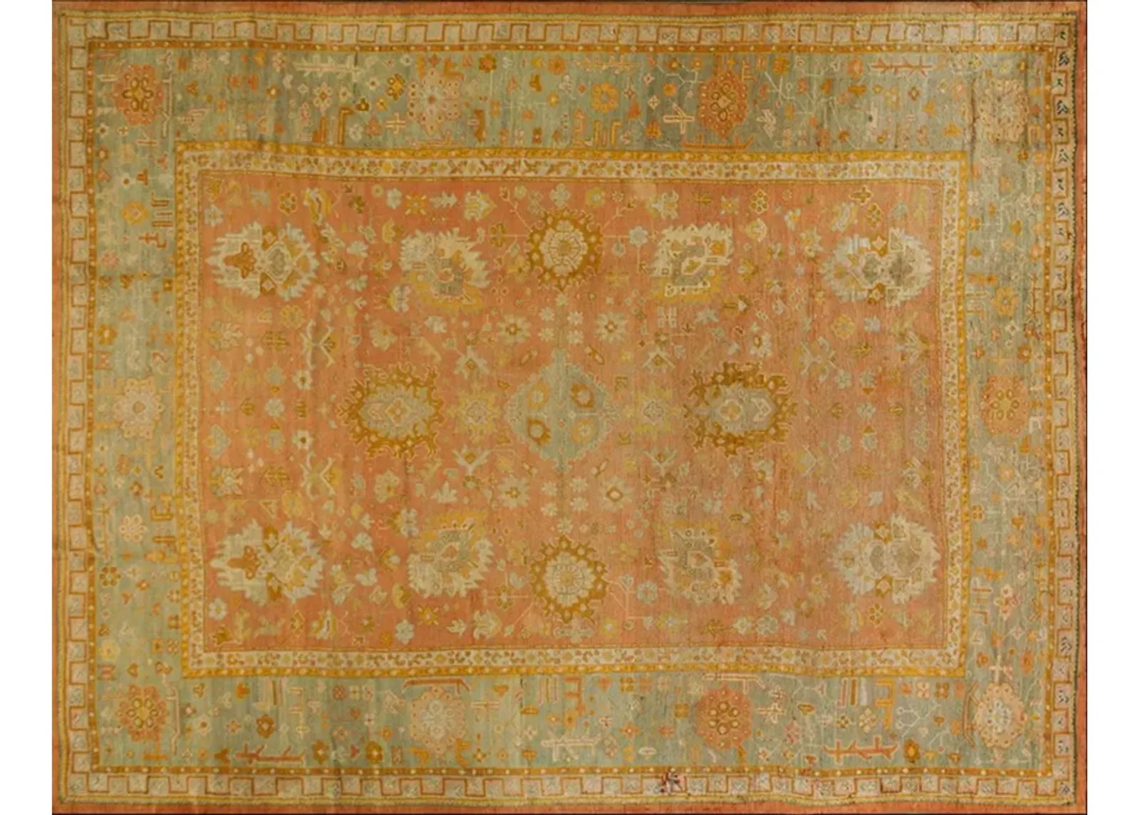 19th Century Turkish Oushak 13'0" x 10'2 - Orange