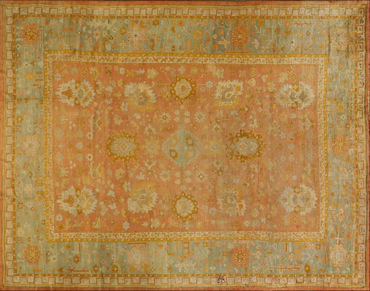 19th Century Turkish Oushak 13'0" x 10'2 - Orange