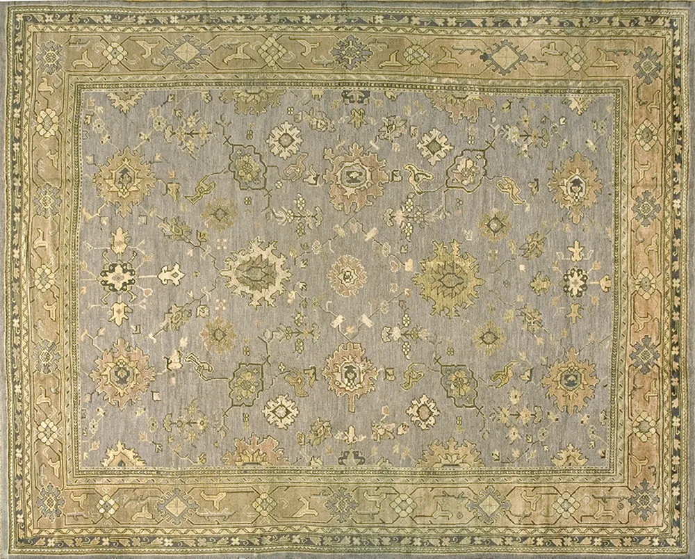 Turkish Oushak Rug 13'9" x 11'0" - Blue - Blue