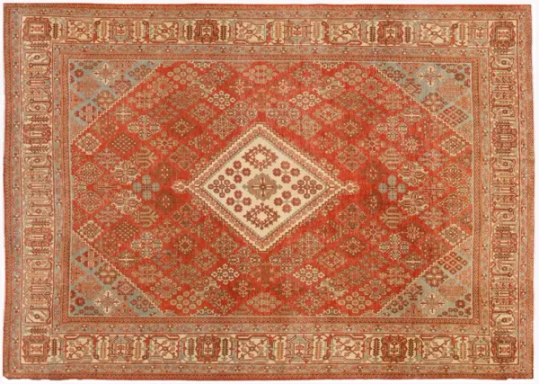 Antique Persian Joshegan Wool Rug - Apadana - Red - Red