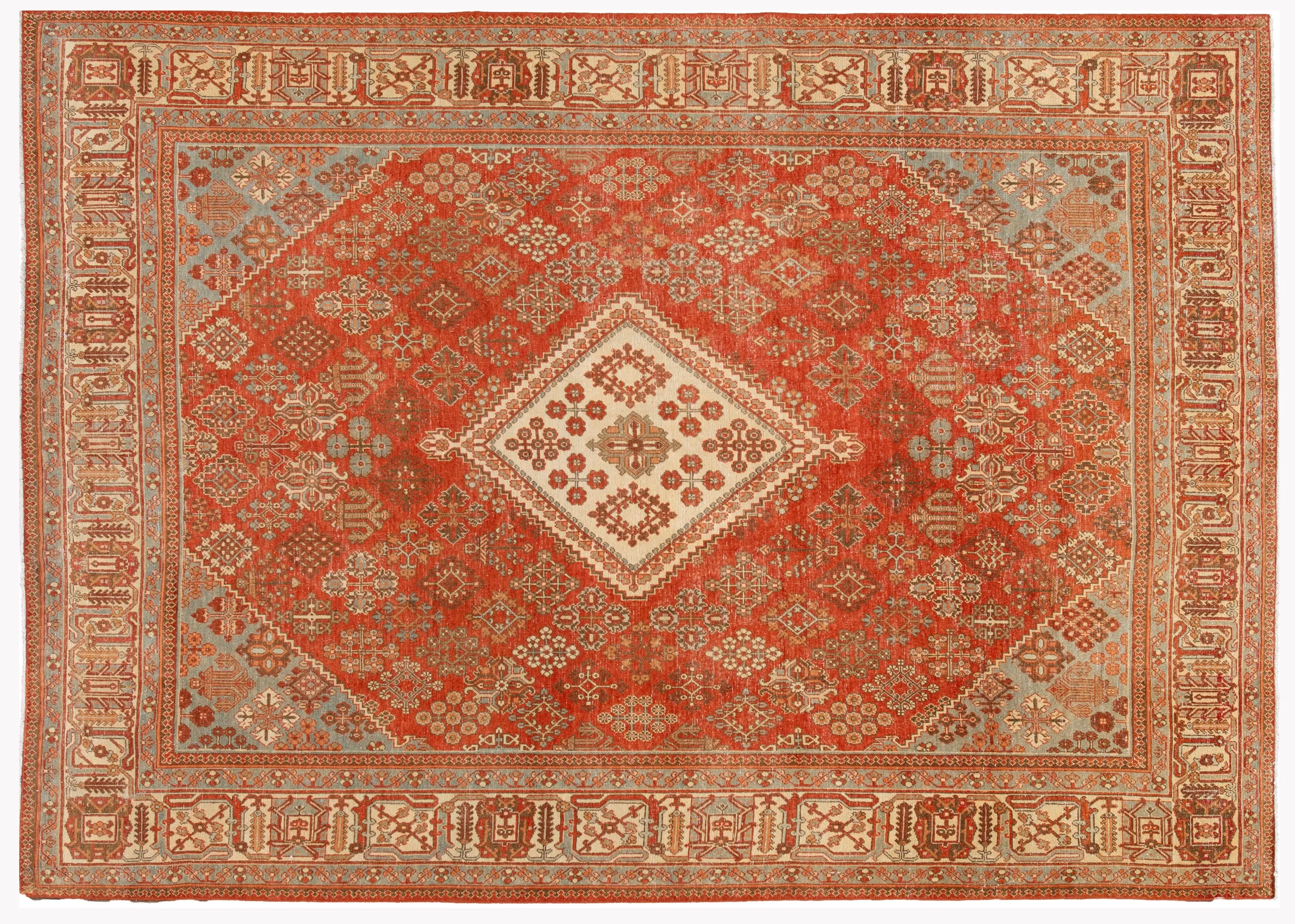Antique Persian Joshegan Wool Rug - Apadana - Red - Red