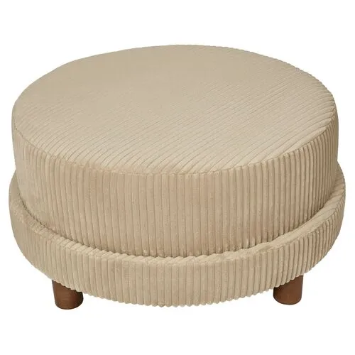 Kim Salmela - Cutler Round Velvet Ottoman - Beige