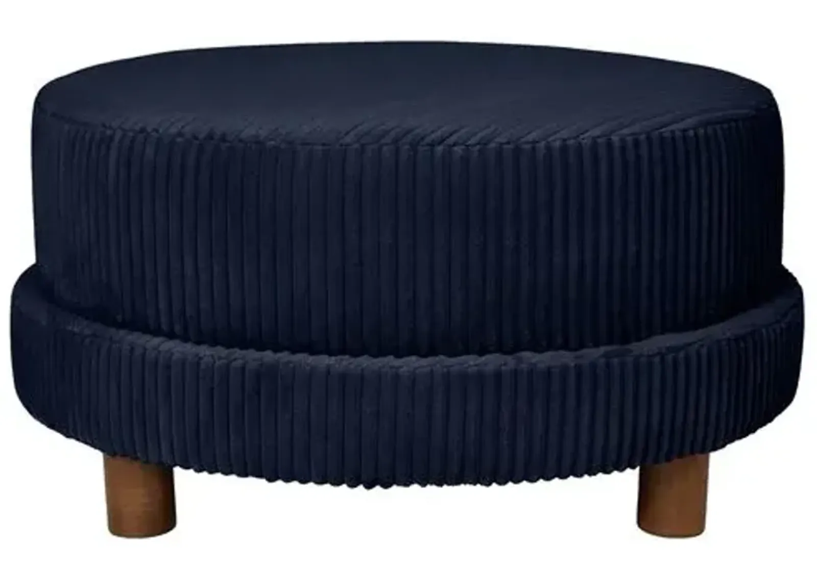 Kim Salmela - Cutler Round Velvet Ottoman - Blue