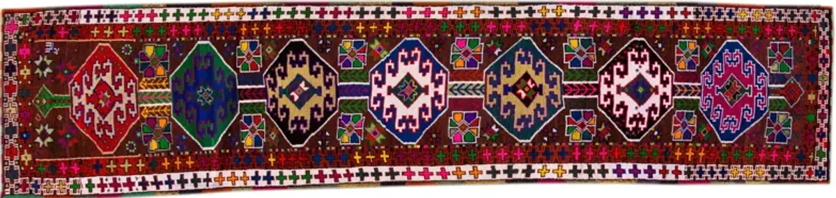 Vintage Brown Tribal Turkish Runner Rug - Apadana - Pink - Pink