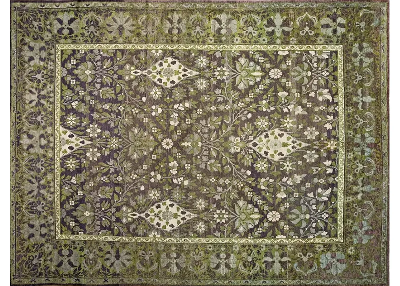 Indian Agra Rug 11'8" x 9'0" - Green - Green