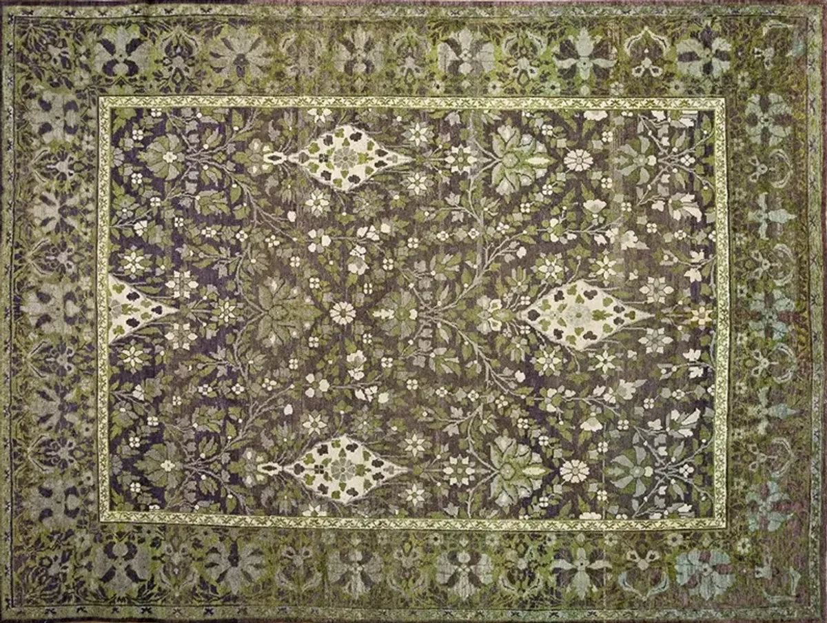 Indian Agra Rug 11'8" x 9'0" - Green - Green