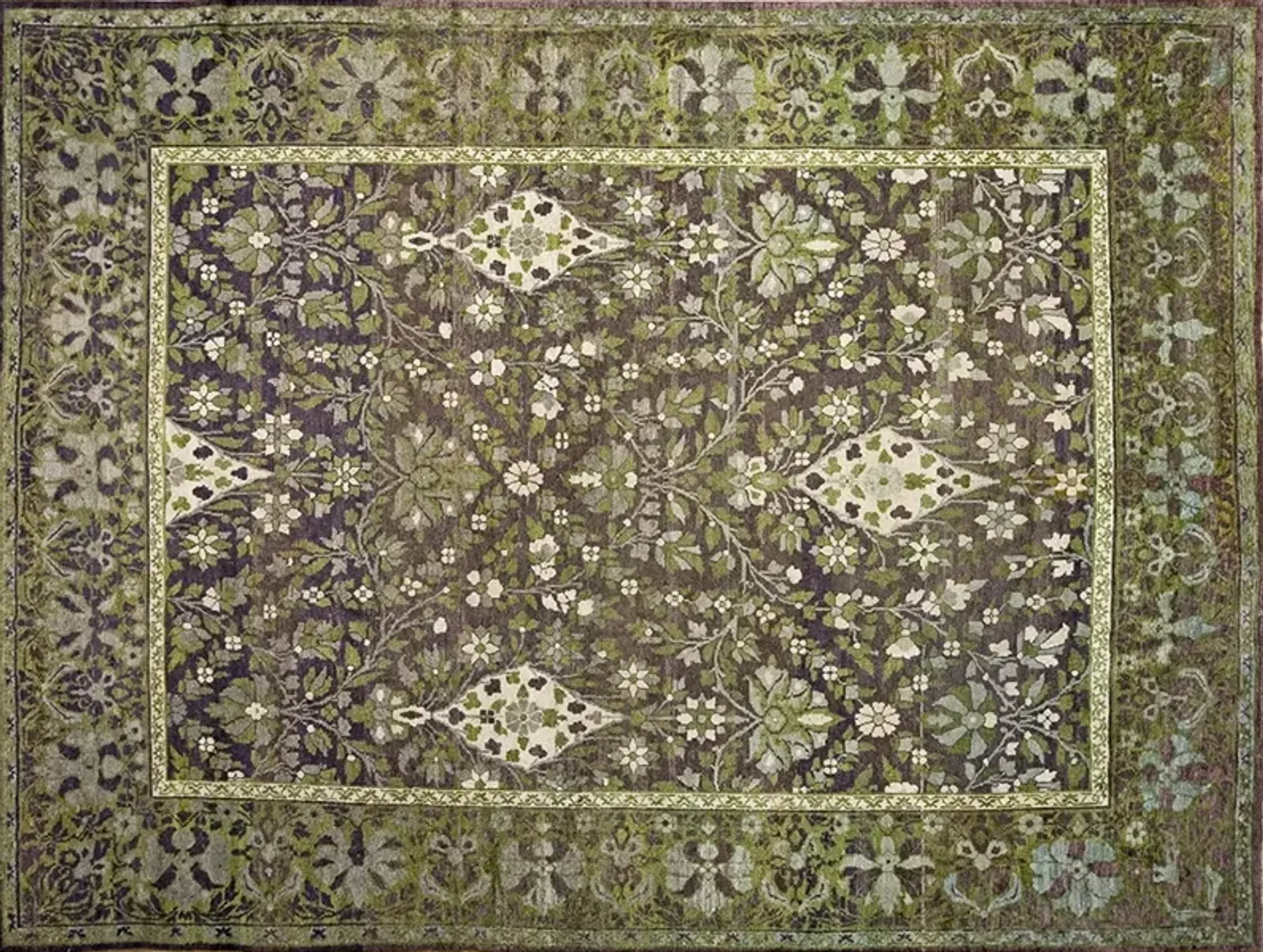 Indian Agra Rug 11'8" x 9'0" - Green - Green