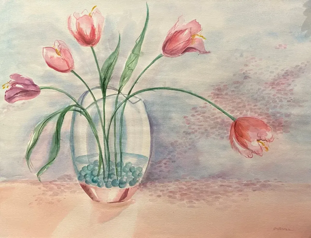 Tulips in a Glass Vase - 1995 - McNaught Fine Art - Pink